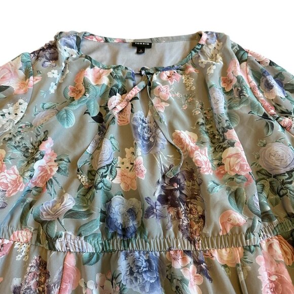 Torrid Tea Length Chiffon Front Tie Dress Floral Print Wedding Guest Size 2X - Picture 3 of 12